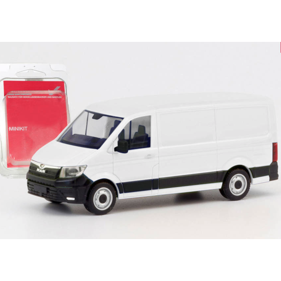 Herpa 013857 MiniKit , furgon niskodachowy MAN TGE  , BIAŁY , Skala H0 1:87